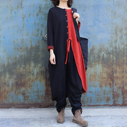 Casual Color Matching Lacing Loose Knit Shirt