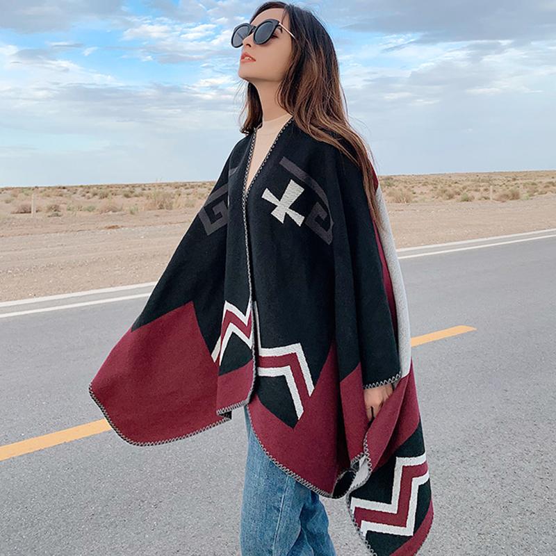 Casual Colorblock Sunscreen Warm Print Shawl