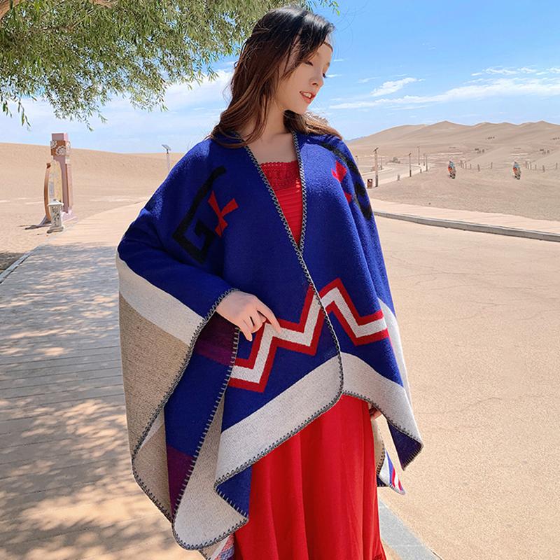 Casual Colorblock Sunscreen Warm Print Shawl