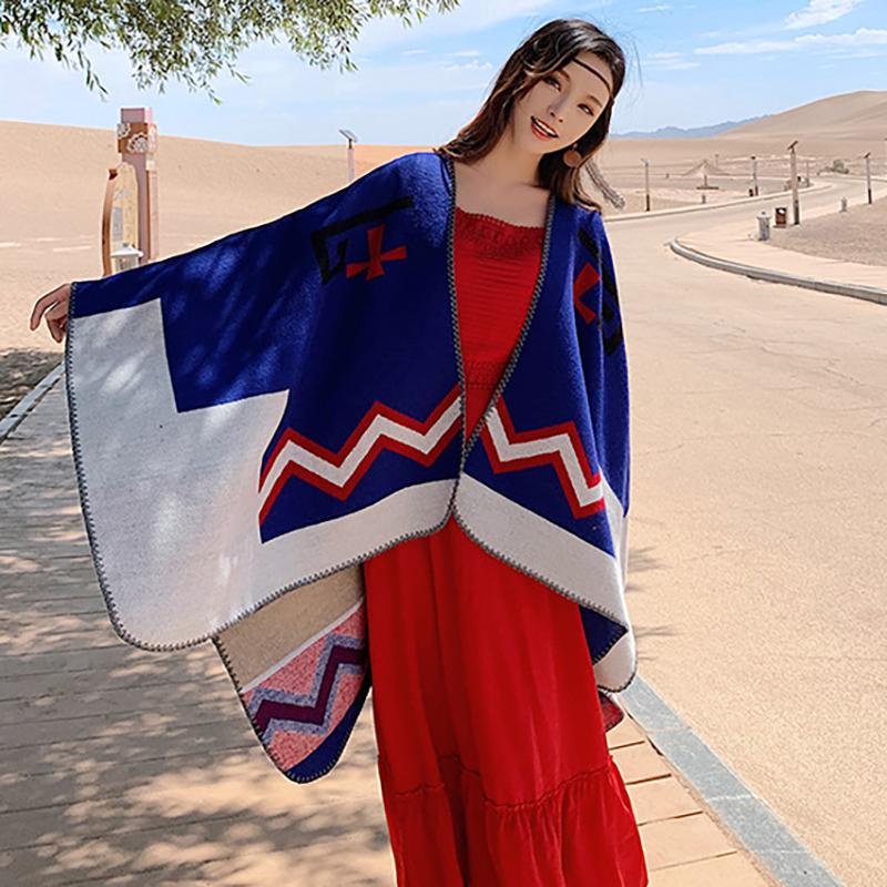 Casual Colorblock Sunscreen Warm Print Shawl