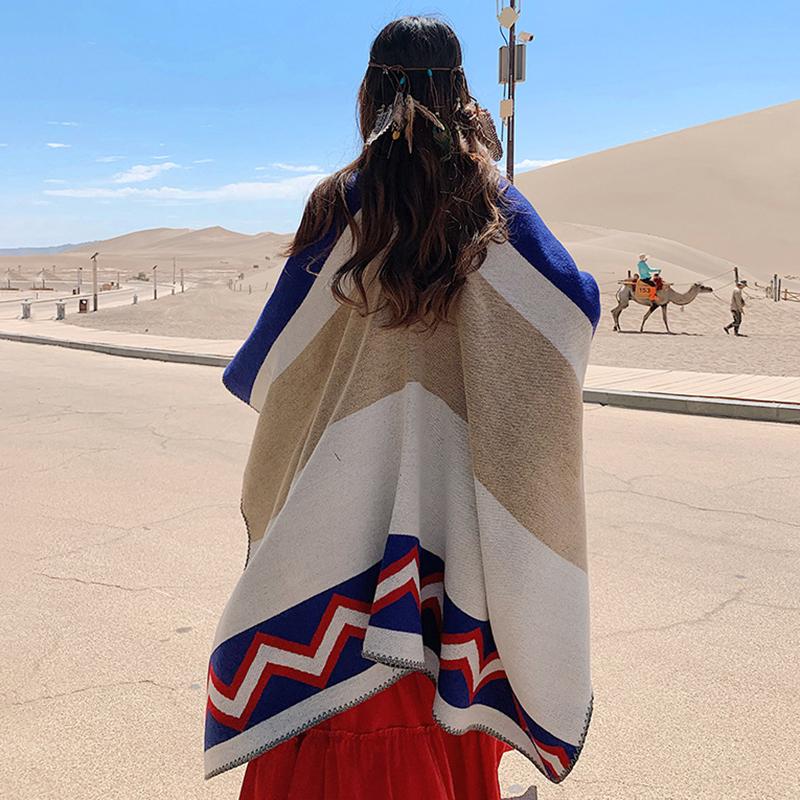 Casual Colorblock Sunscreen Warm Print Shawl