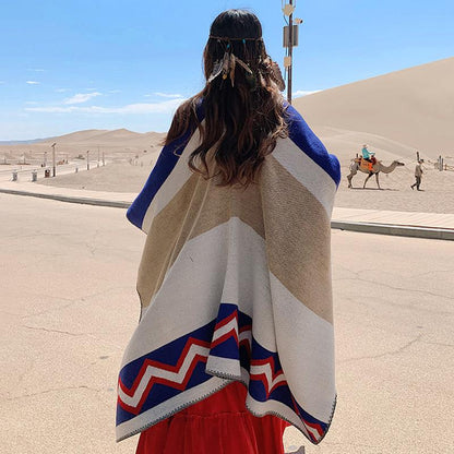 Casual Colorblock Sunscreen Warm Print Shawl