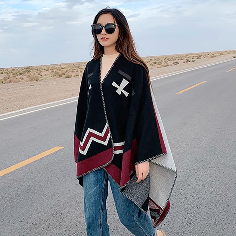 Casual Colorblock Sunscreen Warm Print Shawl