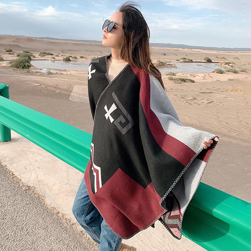 Casual Colorblock Sunscreen Warm Print Shawl