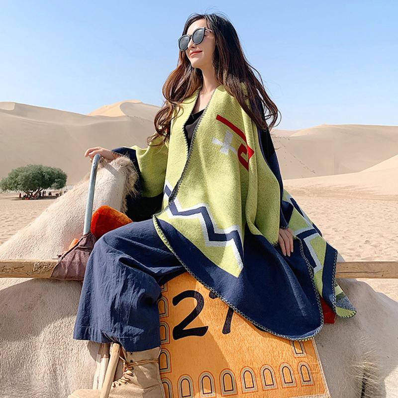 Casual Colorblock Sunscreen Warm Print Shawl