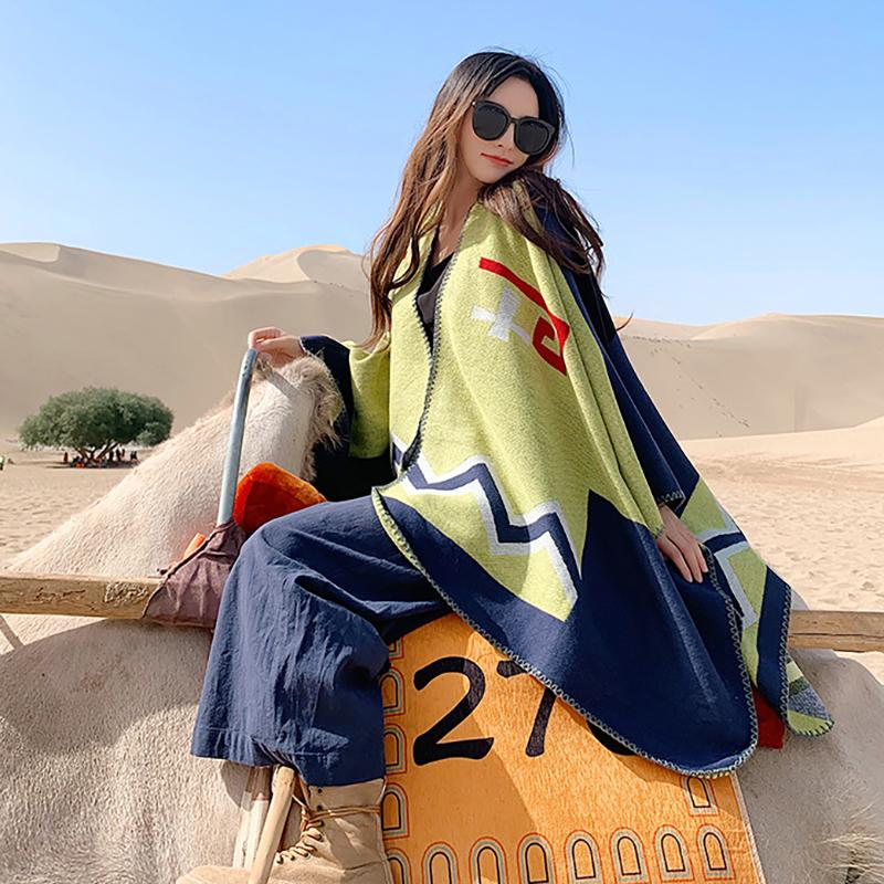 Casual Colorblock Sunscreen Warm Print Shawl