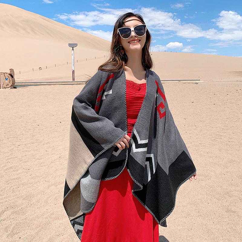 Casual Colorblock Sunscreen Warm Print Shawl