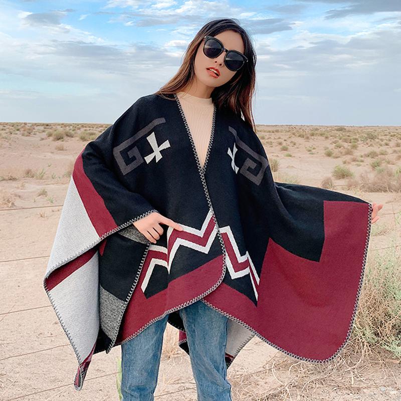 Casual Colorblock Sunscreen Warm Print Shawl