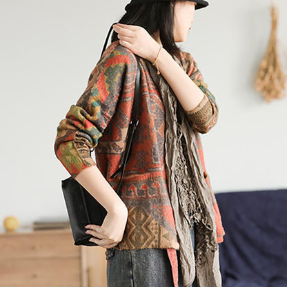 Casual Colored Printed Comfortable Knit Coat