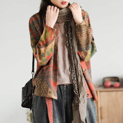 Casual Colored Printed Comfortable Knit Coat