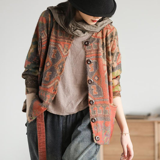 Casual Colored Printed Comfortable Knit Coat