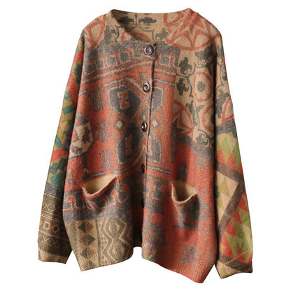 Casual Colored Printed Comfortable Knit Coat
