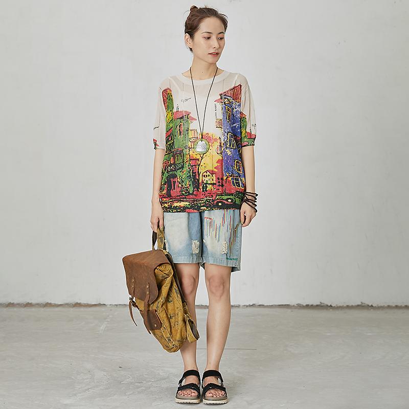 Casual Comfortable Printed Loose Knitting T-Shirt