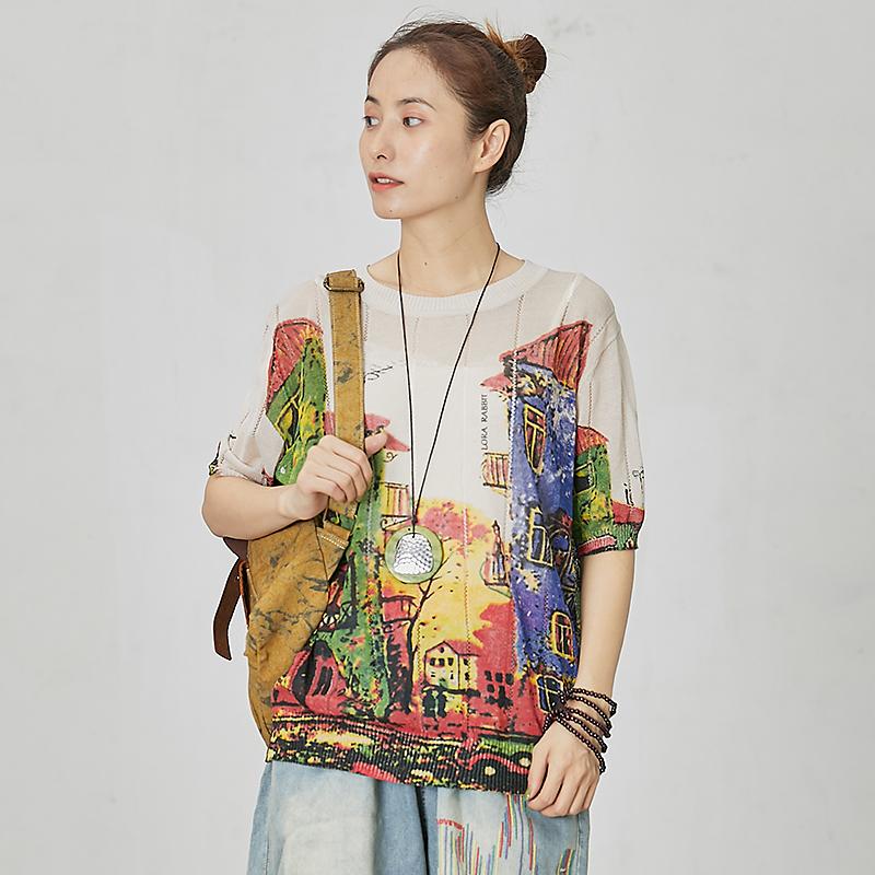 Casual Comfortable Printed Loose Knitting T-Shirt