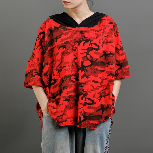 Casual Cotton Hooded Short Sleeve Blouse