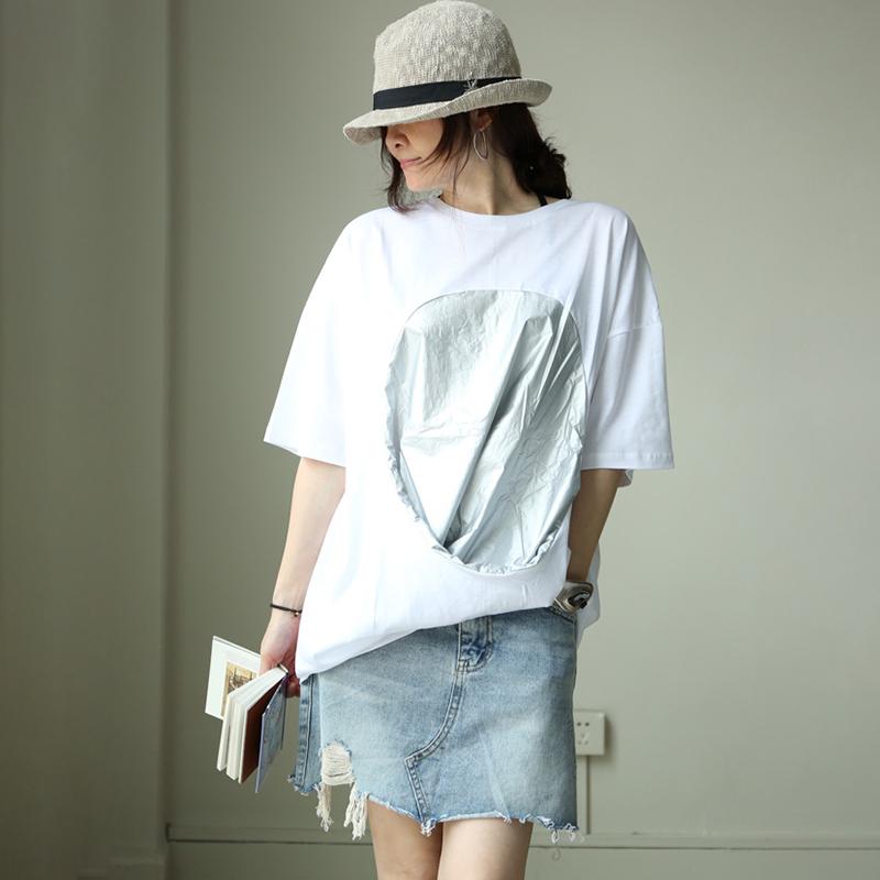 Casual Cotton Patchwork Short Sleeve Blouse