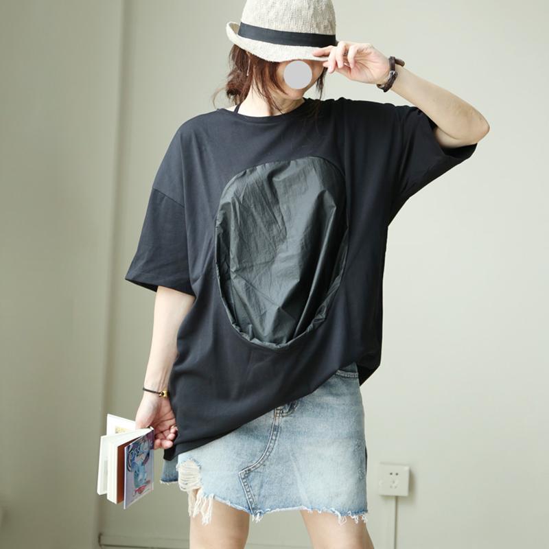 Casual Cotton Patchwork Short Sleeve Blouse