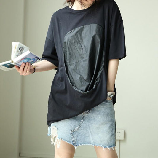 Casual Cotton Patchwork Short Sleeve Blouse