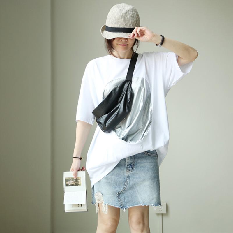 Casual Cotton Patchwork Short Sleeve Blouse