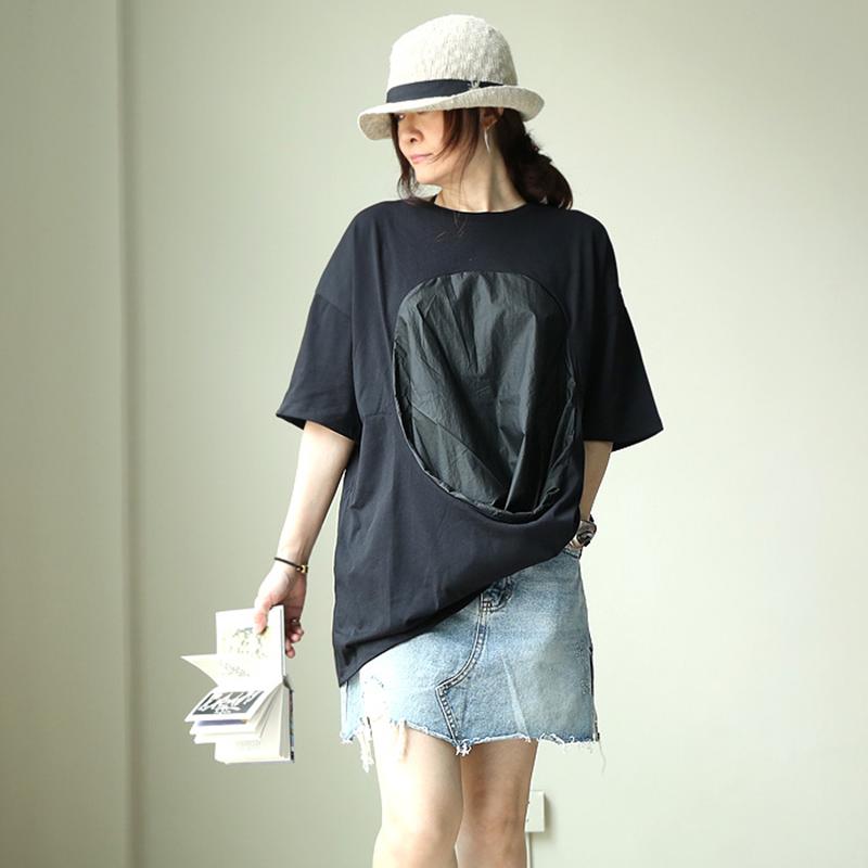Casual Cotton Patchwork Short Sleeve Blouse
