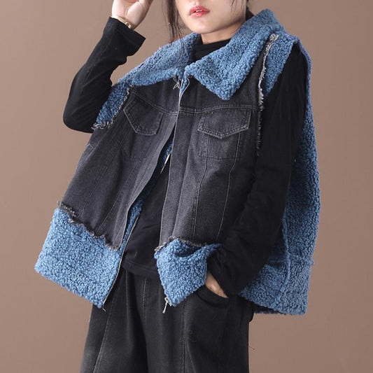Casual Denim Stitching Thick Warm Waistcoat