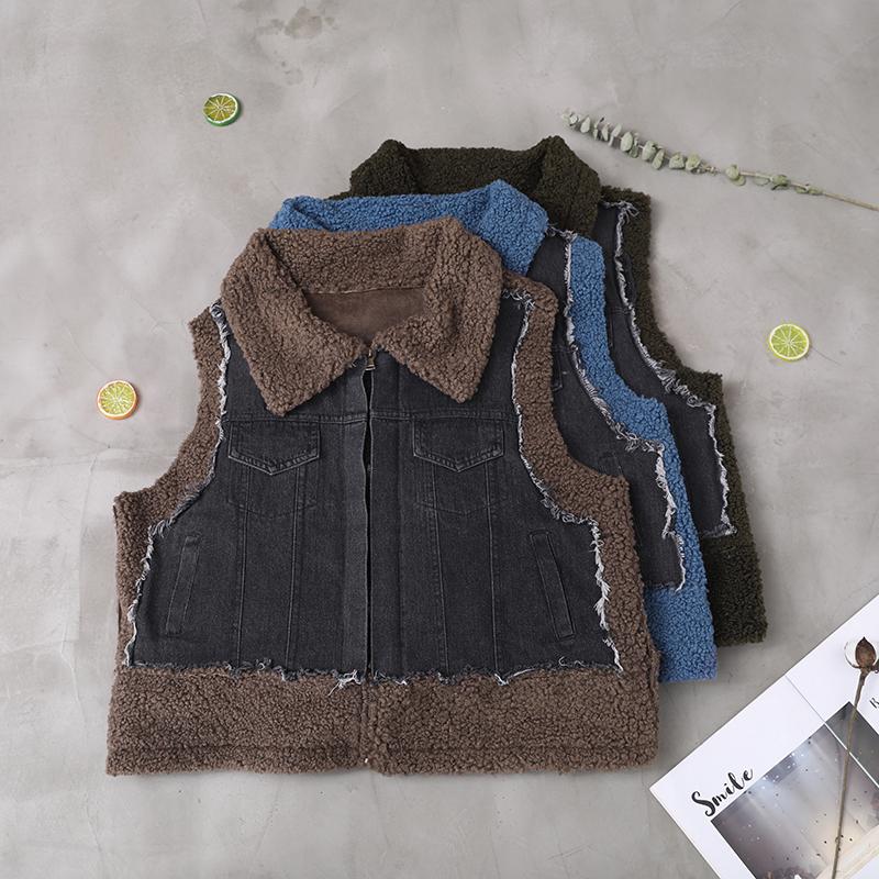 Casual Denim Stitching Thick Warm Waistcoat