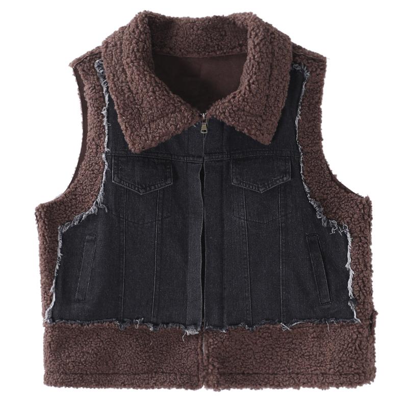 Casual Denim Stitching Thick Warm Waistcoat