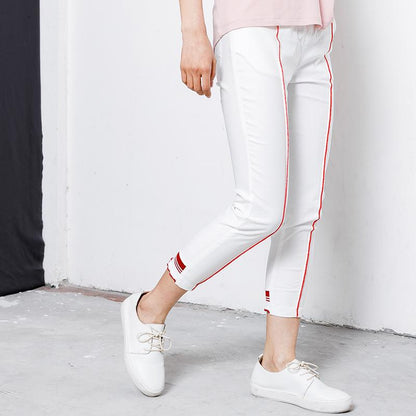 Casual Elastic Waist Spliced Pockets Women Pants