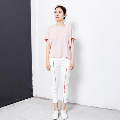 Casual Elastic Waist Spliced Pockets Women Pants