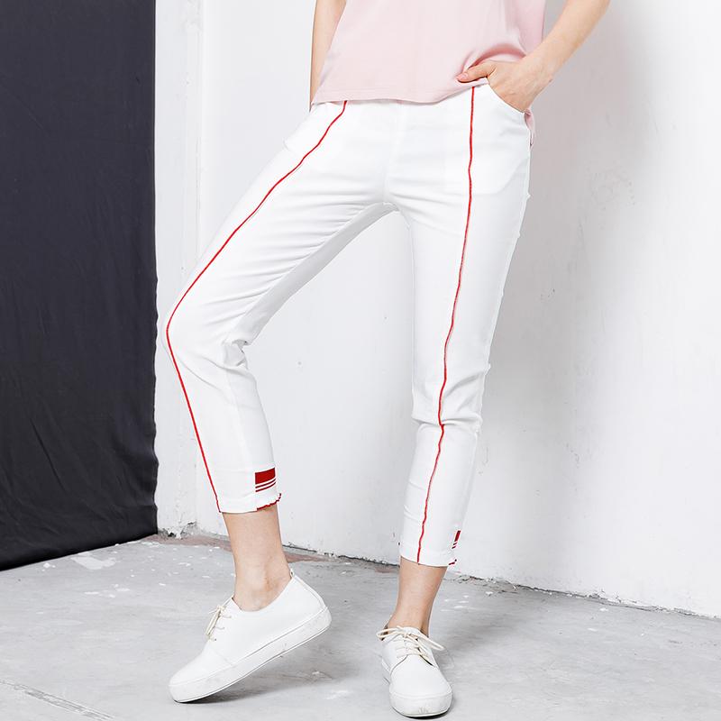 Casual Elastic Waist Spliced Pockets Women Pants