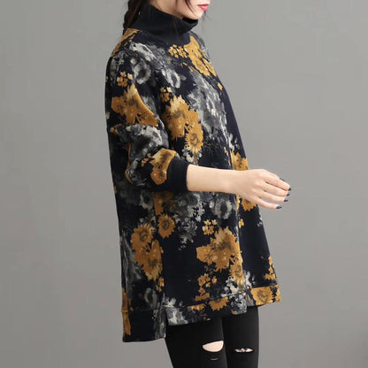 Casual Floral Printed Pullover Loose Sweatshirt