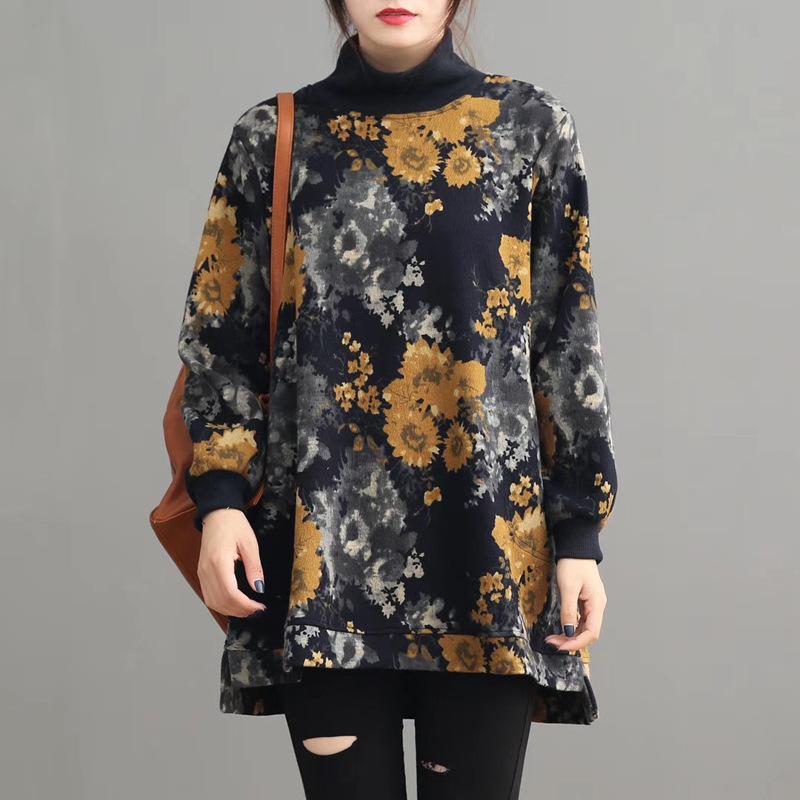 Casual Floral Printed Pullover Loose Sweatshirt