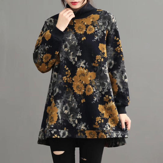 Casual Floral Printed Pullover Loose Sweatshirt