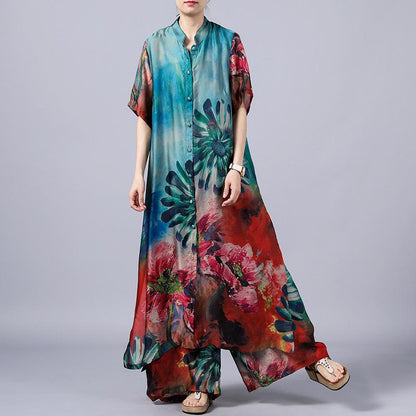 Casual Flower Printed Soft Two Piece Suit