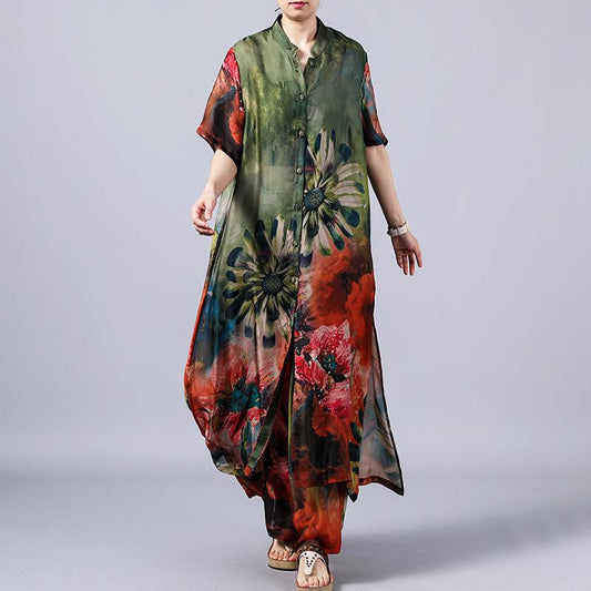 Casual Flower Printed Soft Two Piece Suit