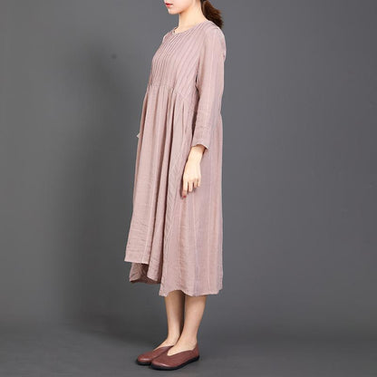 Casual Folding Spliced Striped Loose Dress