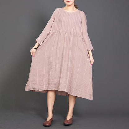Casual Folding Spliced Striped Loose Dress