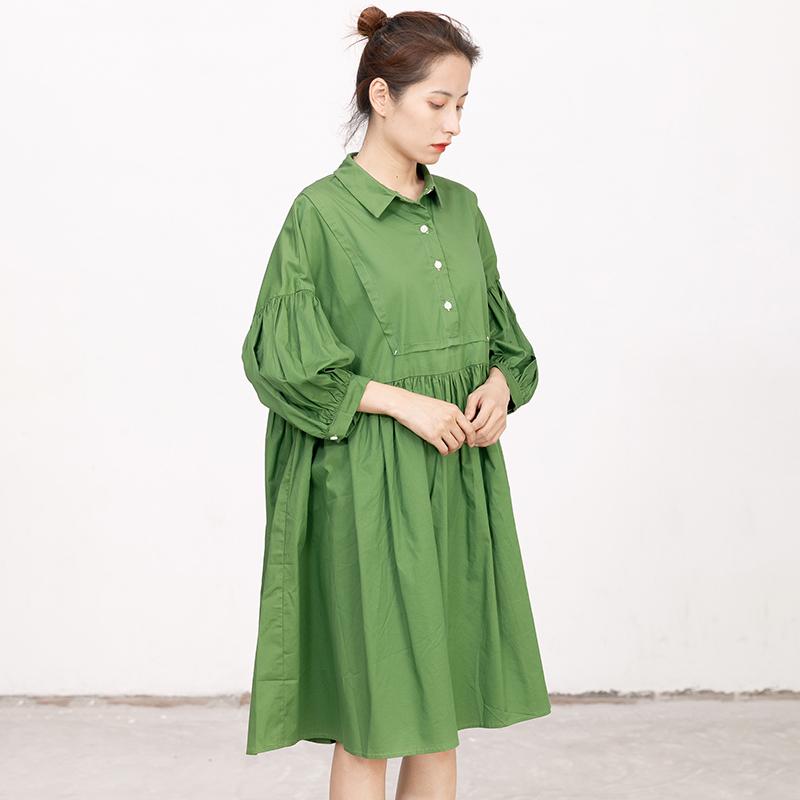 Casual Green Long Sleeves Autumn Pleating Dress