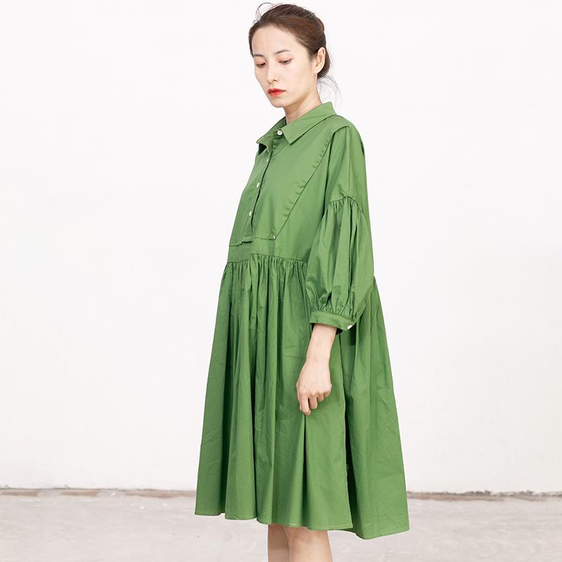 Casual Green Long Sleeves Autumn Pleating Dress