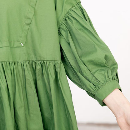 Casual Green Long Sleeves Autumn Pleating Dress