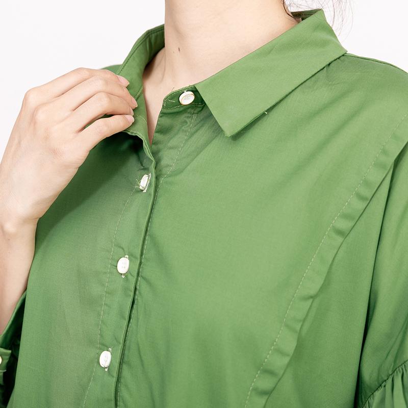 Casual Green Long Sleeves Autumn Pleating Dress