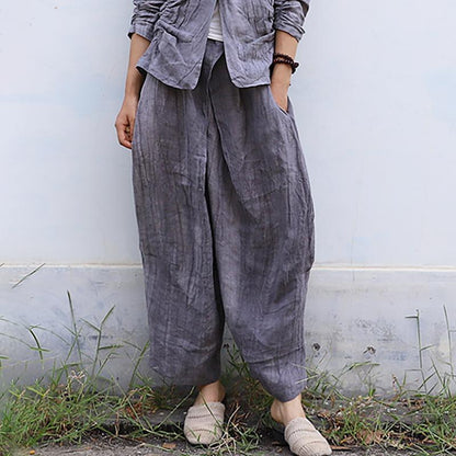 Casual Hand Dyed Linen Cross Pants