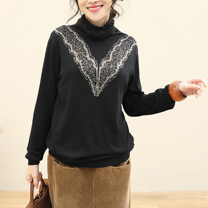 Casual High Collar Crochet Sweater