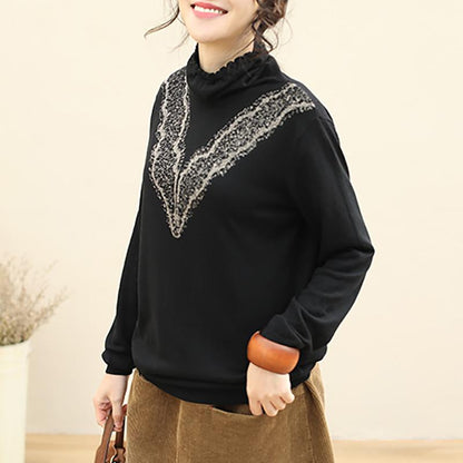 Casual High Collar Crochet Sweater