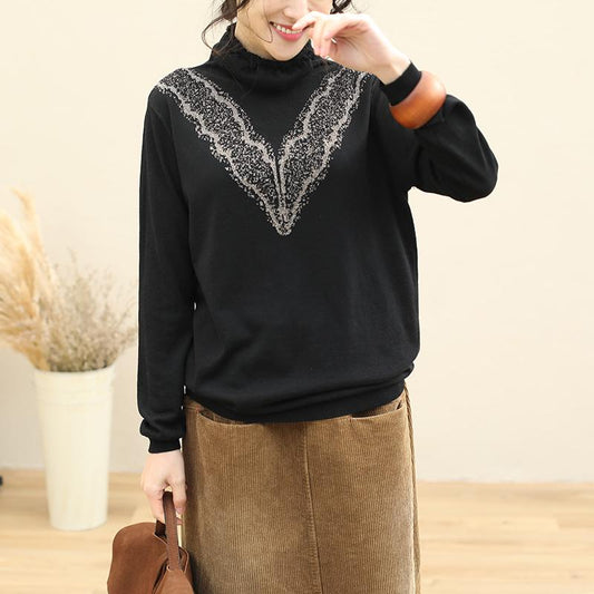 Casual High Collar Crochet Sweater