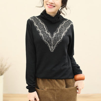 Casual High Collar Crochet Sweater