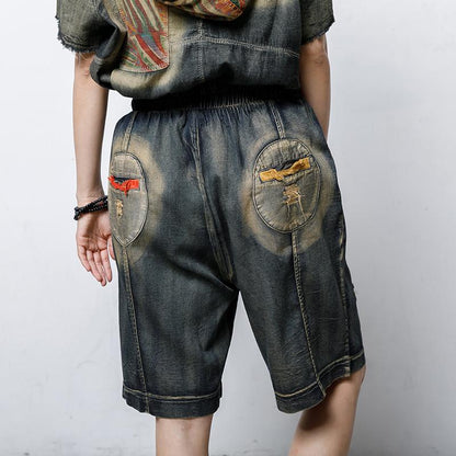 Casual Hole Elastic Waist Pockets Pants