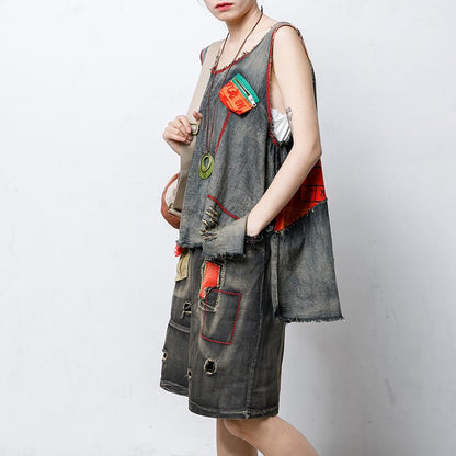 Casual Hole Spliced Irregular Sleeveless Top