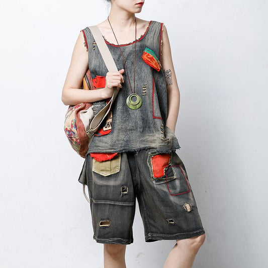 Casual Hole Spliced Irregular Sleeveless Top