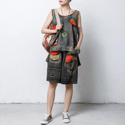 Casual Hole Spliced Irregular Sleeveless Top